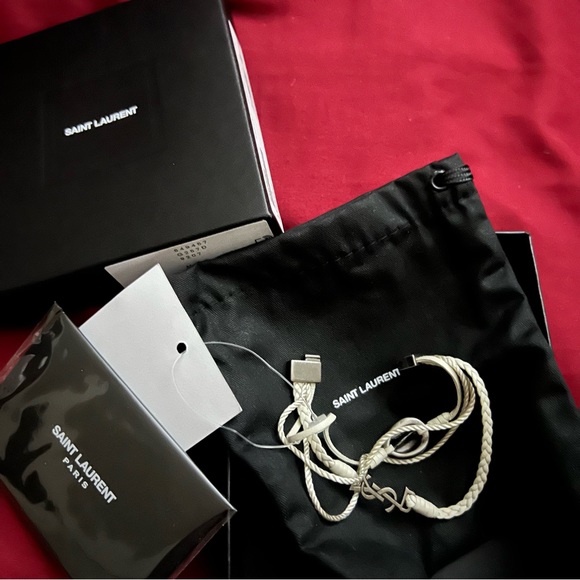 SAINT LAURENT-YVES SAINT LAURENT SILVER-TONE & LEATHER MULTI STRAPPED BRACELET - Picture 4 of 12